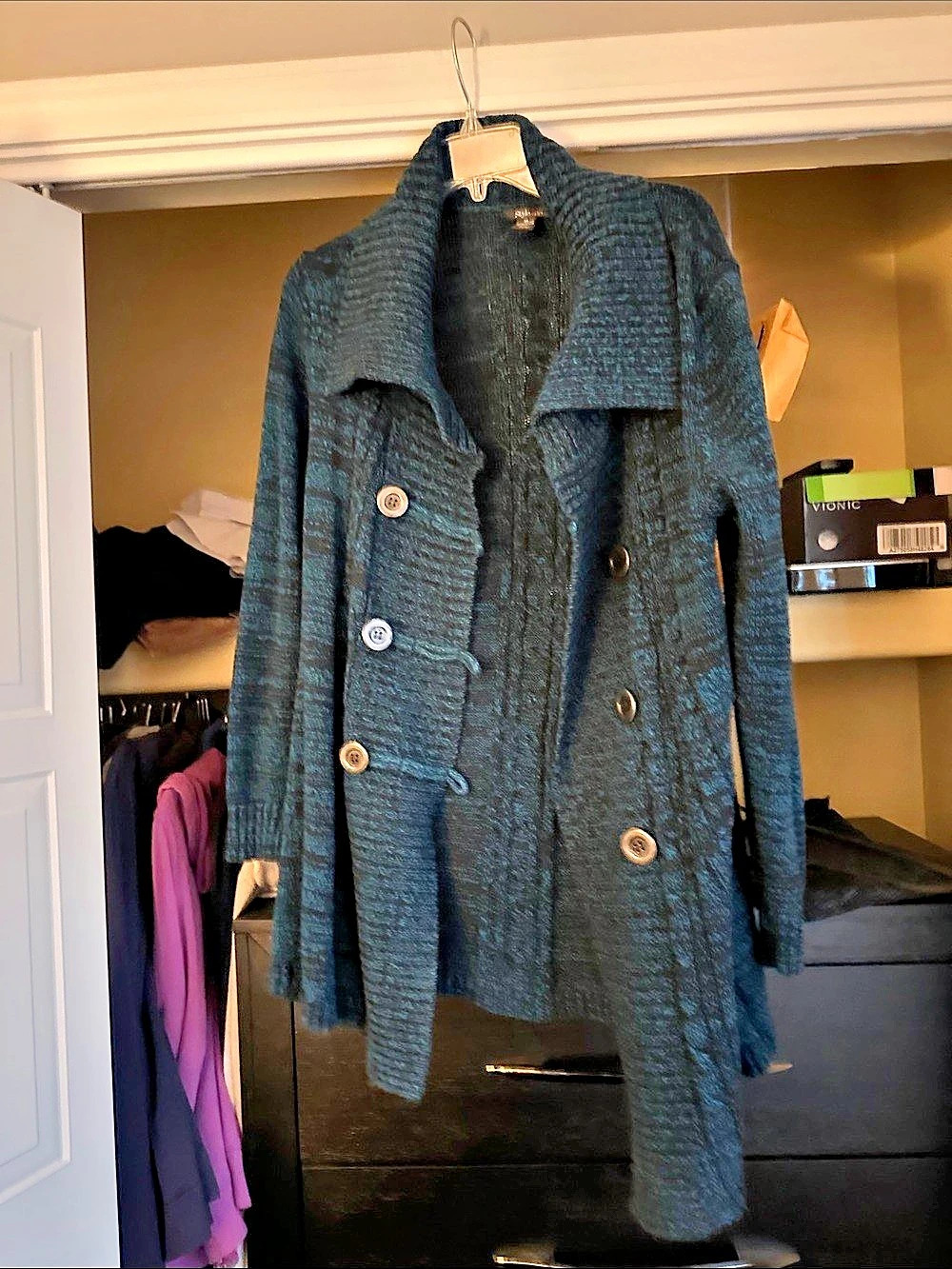 Style & Co. Textured Button Front Pea Coat in Blue & Black Size XL
